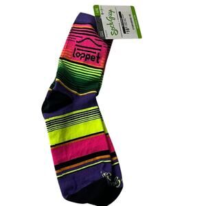 Sock Guy Loppet Logo Bright Stripes Sock Size L/XL Unisex NEW Bold Rainbow